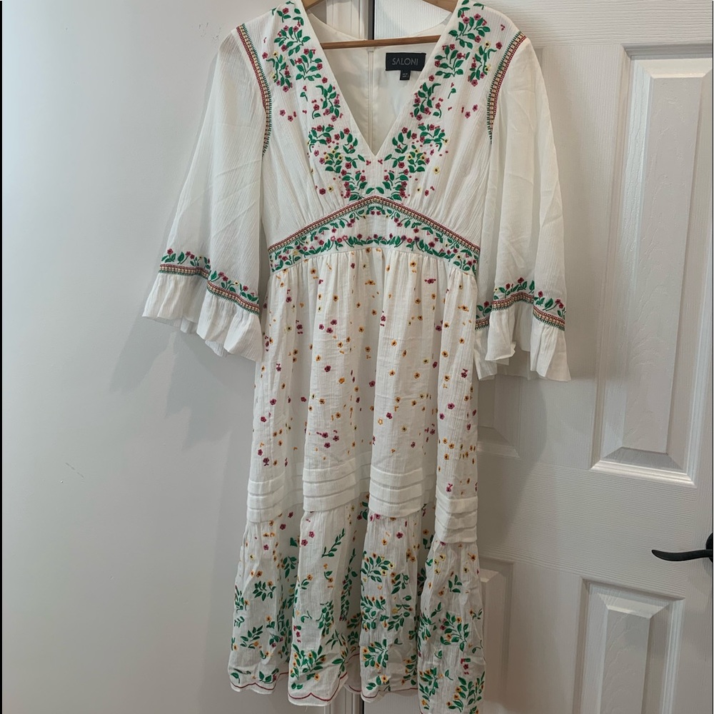 SALONI white floral dress.